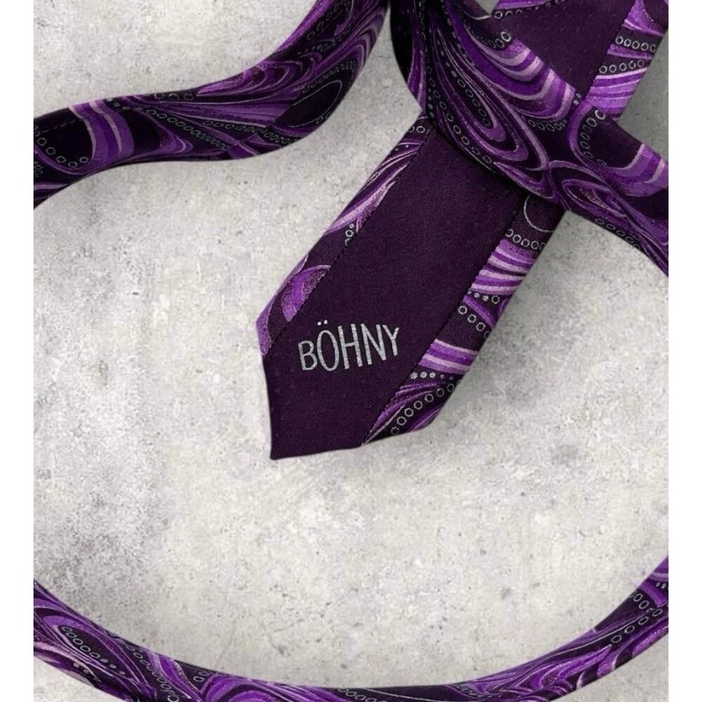 ITALO FERRETTI Silk Tie ITALY XL Purple Silver Paisley W:3.5" EUC - Picture 3 of 6